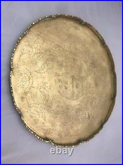 Two Antique Chinese Brass Trays with Dragons Designs and China Marks