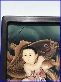 Two Antique Reverse Painted Chinese Childern Riding Dragons