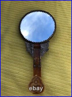 Unique Antique Chinese Silver And Jade Repousse Dragon Mirror