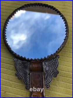 Unique Antique Chinese Silver And Jade Repousse Dragon Mirror