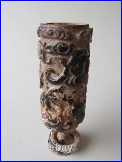 Unusual Old Chinese Jasper Hardstone Carved Dragon Vase Loose Ring - Republic