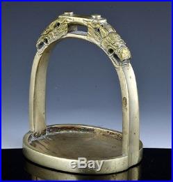 VERY FINE ANTIQUE CHINESE BRONZE & PAKTONG DRAGON FIGURAL HORSE RIDER STIRRUP