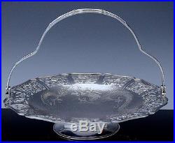 VERY FINE ANTIQUE CHINESE STERLING SILVER DRAGON LOTUS FIGURAL BASKET BOWL DISH