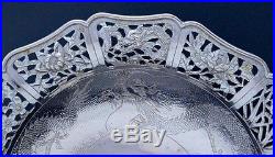 VERY FINE ANTIQUE CHINESE STERLING SILVER DRAGON LOTUS FIGURAL BASKET BOWL DISH