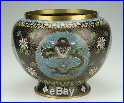 VERY LARGE ANTIQUE 19thC CHINESE CLOISONNE JARDINIERE WITH DRAGONS