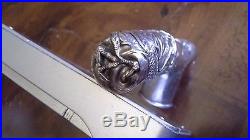 VINTAGE ANTIQUE CHINESE 19c. SILVER DRAGON CANE WALKING STICK HANDLE SIGHNED