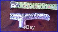 VINTAGE ANTIQUE CHINESE 19c. SILVER DRAGON CANE WALKING STICK HANDLE SIGHNED