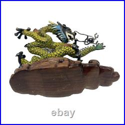 VTG Chinese Cloisonne Silver Filigree Enameled Dragon Sculpture Green