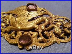 Very Beautiful Chinese Gilt Bronze Dragon Brooch Pin