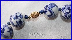 Very Large Vintage 22mm Porcelain Hand Painted Beads Chinese Necklace 25 Dragon