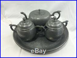 Very Nice Antique 19thC Chinese Export Huikee Swatow Pewter Tea Set with Dragons