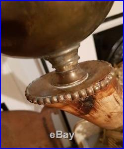 Very Rare! Antique Victorian Era Chinese Style Dragon Brass & Horn Oil Lamp