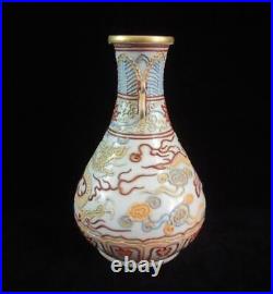 Very Rare Chinese Antique Hand Painted Dragon Lotus Porcelain Vase