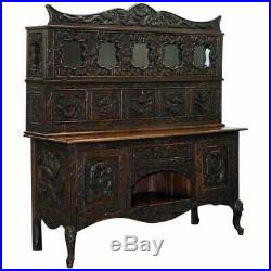 Very Rare Circa 1900 Hand Carved Chinese Export Sideboard Dragons & Serpents
