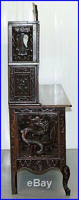 Very Rare Circa 1900 Hand Carved Chinese Export Sideboard Dragons & Serpents