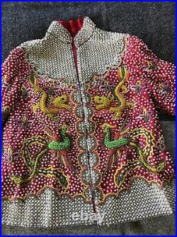 Vintage 1960's Dragon Jacket Beaded With Pearls And Rhinestones