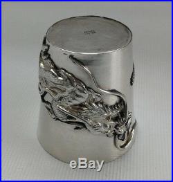 Vintage 19thC Chinese Export Solid Silver Repousse Dragon Tot Cup Beaker