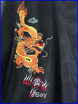 Vintage 40's Unisex Laogudai Chinese Dragons Kimono Silk Satin Robe Embroidery