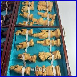 Vintage Ancient Chinese Chess Set Carved Dragon Temple Asian Board Pieces