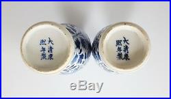 Vintage Antique Chinese Blue and White Pair of Dragon Vases Qing Dynasty 19th C