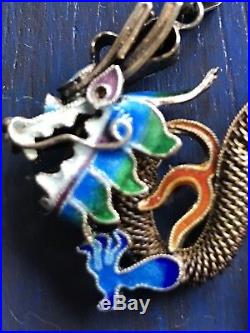 Vintage Antique Chinese Export Enamel Filigree Cloisonné Dragon Pendant