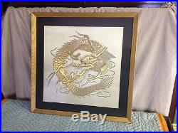 Vintage Antique Chinese or Japanese Silk Textile with Gold Dragon Decoration