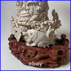 Vintage Antique Hand Carved Chinese Sculpture Warriors Dragon, Fish Carving