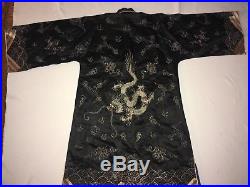 Vintage Antique Silk Asian Chinese Kimono w Embroidered Dragon ROBE Nice