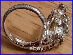 Vintage Antique Sterling Silver 3 Toed Chinese Dragon Wrap Ring Marked Red Stone