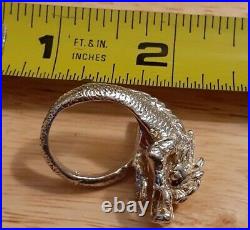 Vintage Antique Sterling Silver 3 Toed Chinese Dragon Wrap Ring Marked Red Stone
