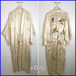 Vintage Authentic Embroidered Kimono Robe Dragons Silk Chinese Antique