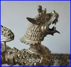 Vintage Bronze Brass Chinese Guardian Lion Foo Dog