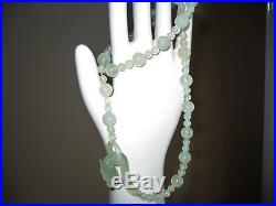 Vintage Celadon Jade Carved Dragon Clasp Bead Necklace Chinese Export Antique