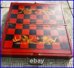 Vintage Chess Chinese Dragon Board Fold Style Book Characters Horse Rare Old 20c