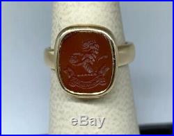 Vintage Chinese 14k Yellow Gold Carved Carnelian Dragon Ring