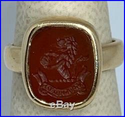 Vintage Chinese 14k Yellow Gold Carved Carnelian Dragon Ring
