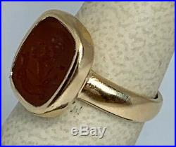 Vintage Chinese 14k Yellow Gold Carved Carnelian Dragon Ring