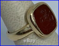 Vintage Chinese 14k Yellow Gold Carved Carnelian Dragon Ring