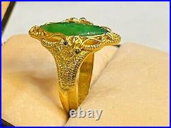 Vintage Chinese 24K Solid Gold Natural Type A Jadeite Jade DRAGON Ring. Size 7