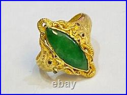 Vintage Chinese 24K Solid Gold Natural Type A Jadeite Jade DRAGON Ring. Size 7