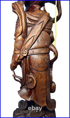 Vintage Chinese 25 Wood Carved Dragon Robe Guan Gong Guan Yu Guan Er Ye Lamp