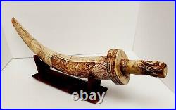 Vintage Chinese Asian Resin  Carved Long Knife Sword Wood Dagger Dragon 28