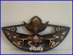 Vintage Chinese Black Lacquer Hanging Wall Shelf Dragons Early 20th Century