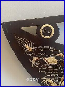 Vintage Chinese Black Lacquer Hanging Wall Shelf Dragons Early 20th Century