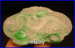 Vintage Chinese Carved Green Jade Dragon Pei / Pendant / Piece 3 3/8 Length