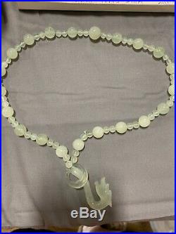 Vintage Chinese Carved Jade Jadeite Bead Necklace With Dragon Head Clasp