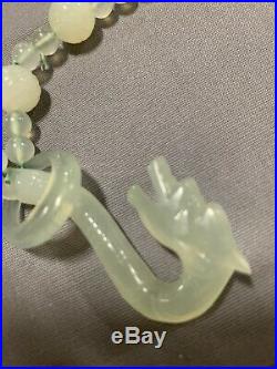 Vintage Chinese Carved Jade Jadeite Bead Necklace With Dragon Head Clasp