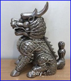 Vintage Chinese Dragon Sculpture Metal Dog Decor Marked Oriental Rare Old 20th