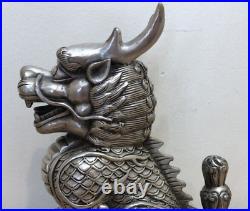 Vintage Chinese Dragon Sculpture Metal Dog Decor Marked Oriental Rare Old 20th