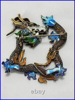 Vintage Chinese Export Cloisonne Dragon Brooch Pin